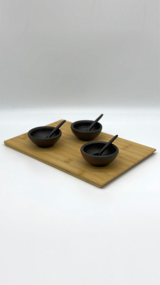 Terracotta Unglazed Mini Sauce Bowls with Spoons – Set of 3 | Handmade Pomaire Pottery