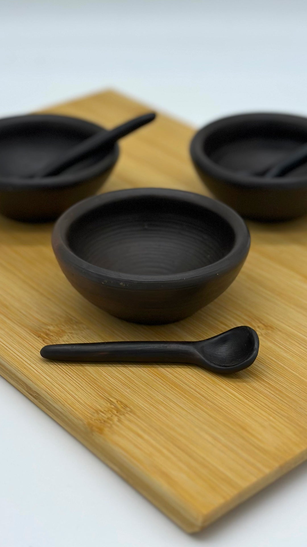 Terracotta Unglazed Mini Sauce Bowls with Spoons – Set of 3 | Handmade Pomaire Pottery