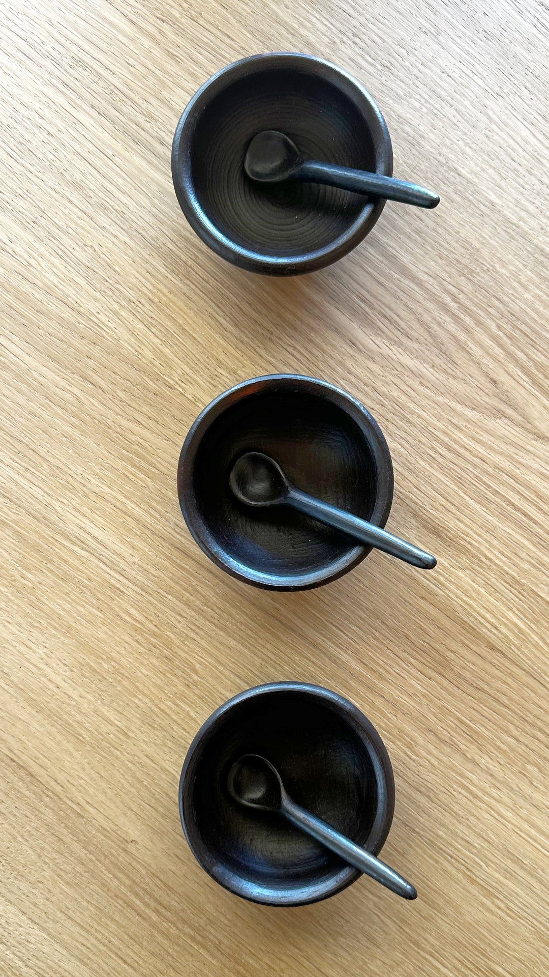 Terracotta Unglazed Mini Sauce Bowls with Spoons – Set of 3 | Handmade Pomaire Pottery