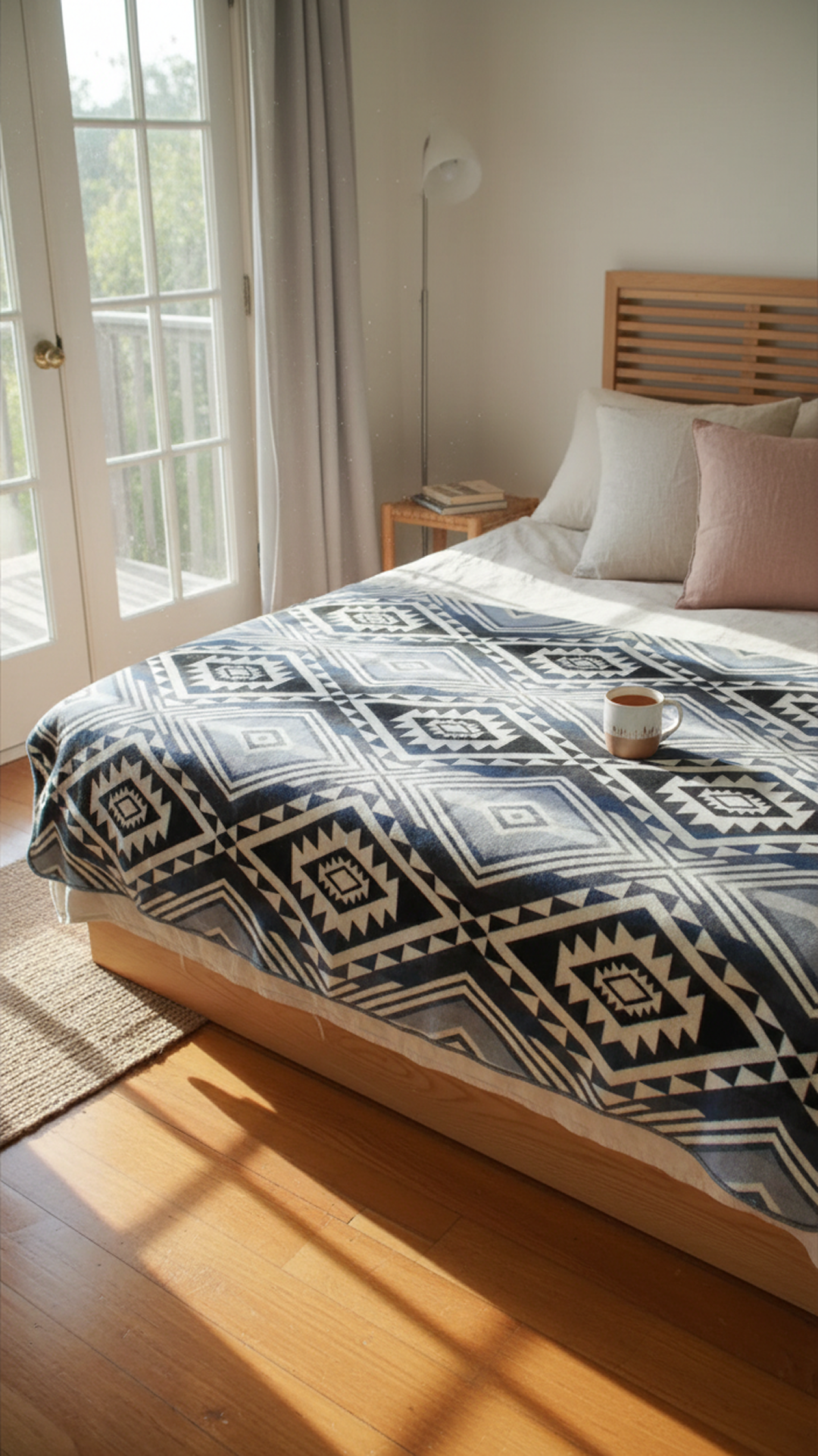 Teal & Grey Handwoven Alpaca Throw Blanket | 230x200cm | Andean Home